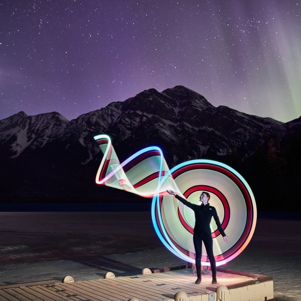 one of our staff at a special event under the aurora, photographed by Mike Gere